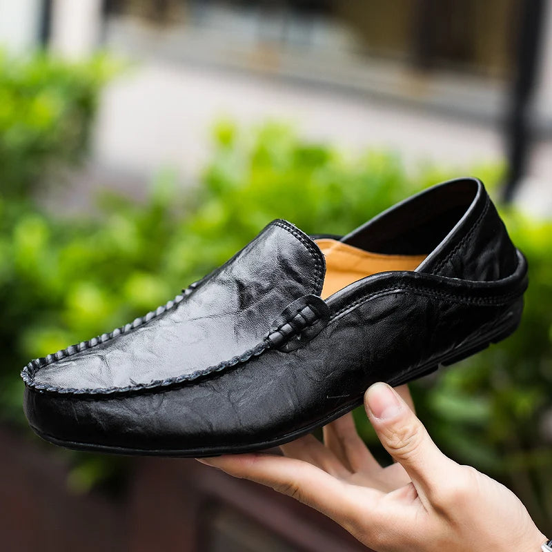 Leather Moccasins, Breathable Slip on Boat Shoes for Men