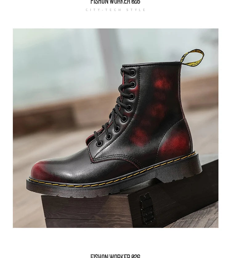 Men's high-top boots, high-quality women's leather shoes, outdoor 8-hole sports shoes, men's lace-up ankle boots, couple 35-48