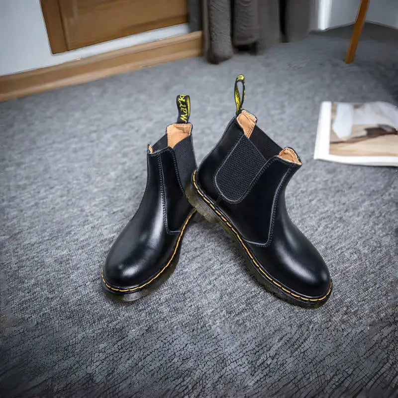 New Unisex Autumn Breathable Leather Ankle Boots Smooth Leather Platform Chelsea Boot for Women Men Platform Boots