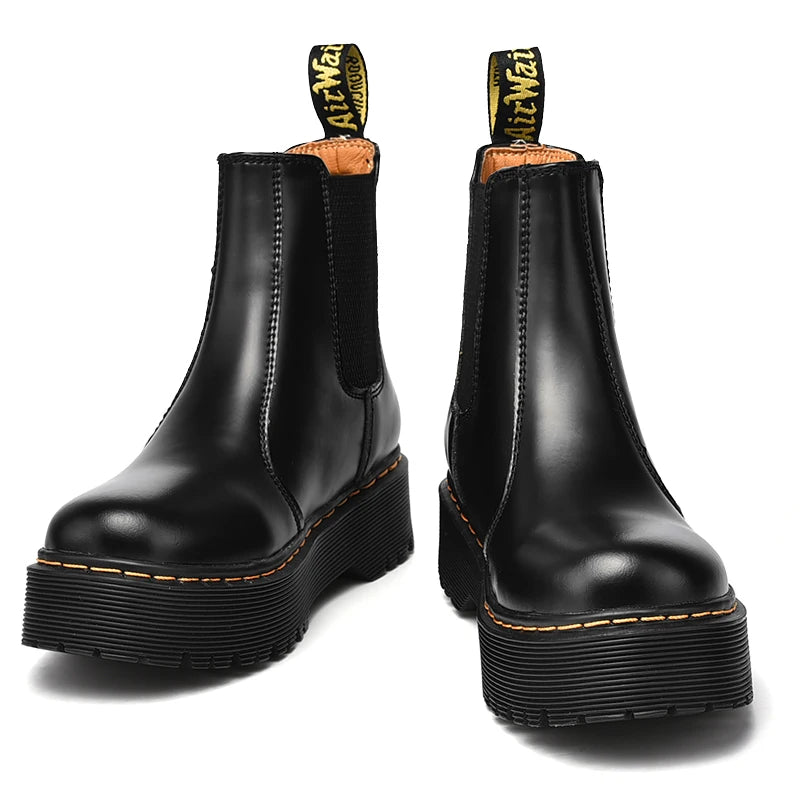 Women Retro Leather Chelsea High-Top Boots
