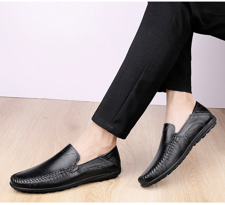 [CLOHOO, Leather Business Shoes] CLOHOO Men's Slip-On Business Casual Shoes | Breathable Second-Layer Leather Upper, Comfortable PU Lining & Rubber Sole, All-Season Versatile for Office, Travel & Vacation - Black, Refined App