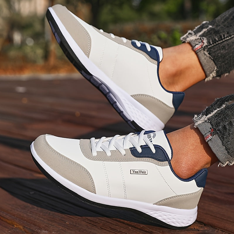 [Lightweight Running Shoes] VanWeir Men's Lightweight Running Shoes | Navy Blue & White, Stability Lace-Up Sneakers with MD/TPR Sole, Breathable Fabric Lining for Outdoor Sports, Hiking & Casual Wear