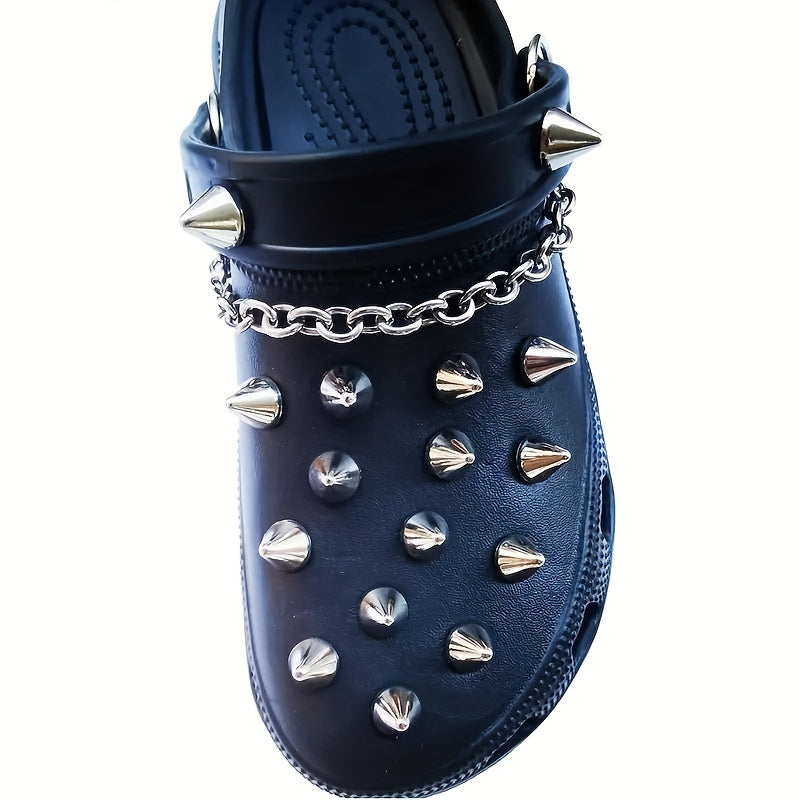 34pcs/set Punk Style Metal Bullet Rivet Chain Shoe Charms For Decoration, DIY Accessories For Women & Men