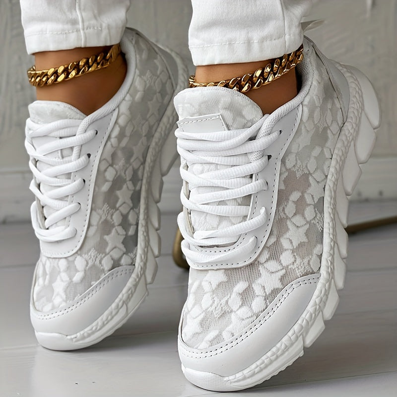 Breathable Floral Sneakers with Cushioned MD Sole for Women